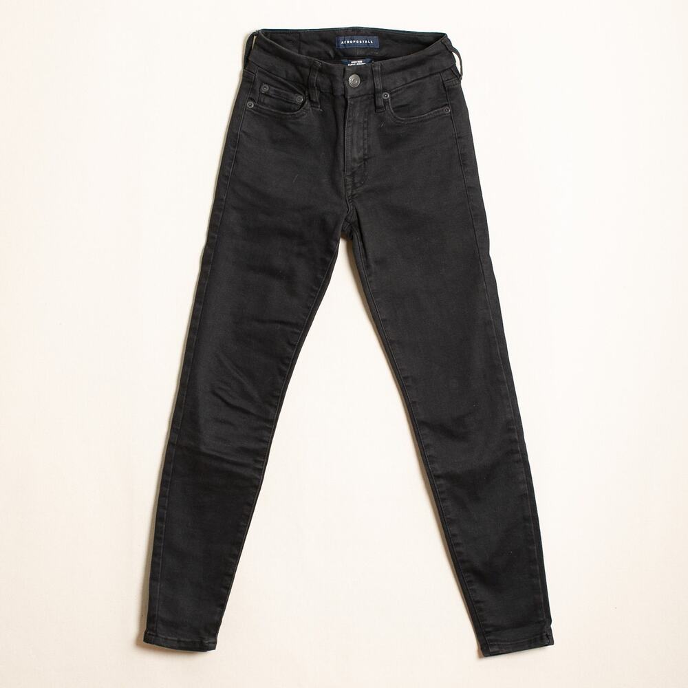 Aeropostale High Rise Curvy Jegging Black Size 000 Skinny Stretch Denim